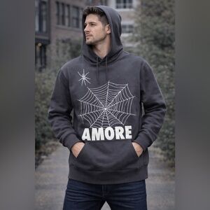 PACSUN AMORE Spider‎ Web Hoodie Sweatshirt Gray men’s unisex size medium